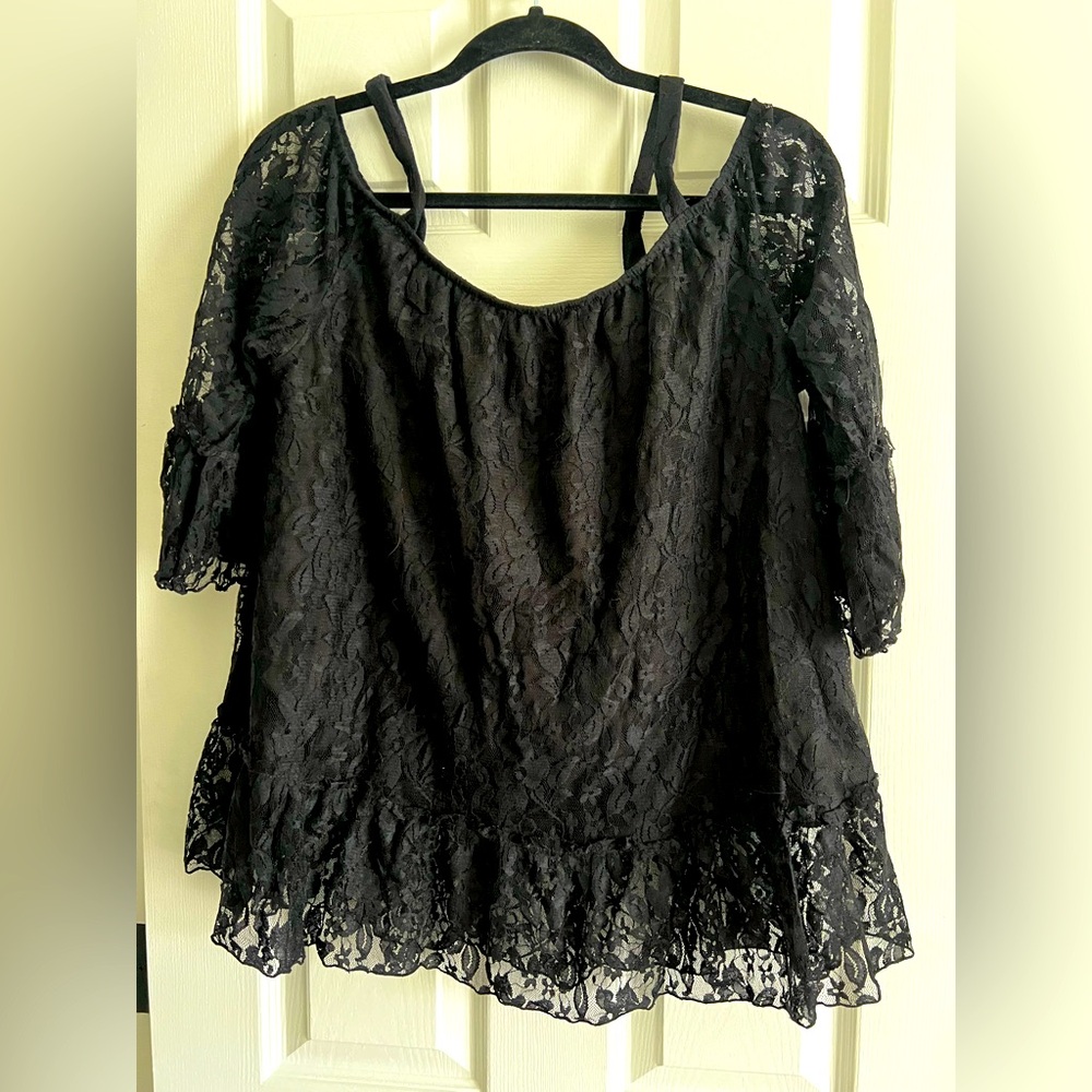 Like New Lane Bryant Blouse with Black Floral Lace Detail